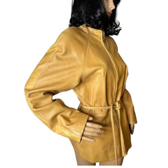 Vintage Martani Moda Yellow Retro collarless belted Coat size medium - Picture 11 of 17